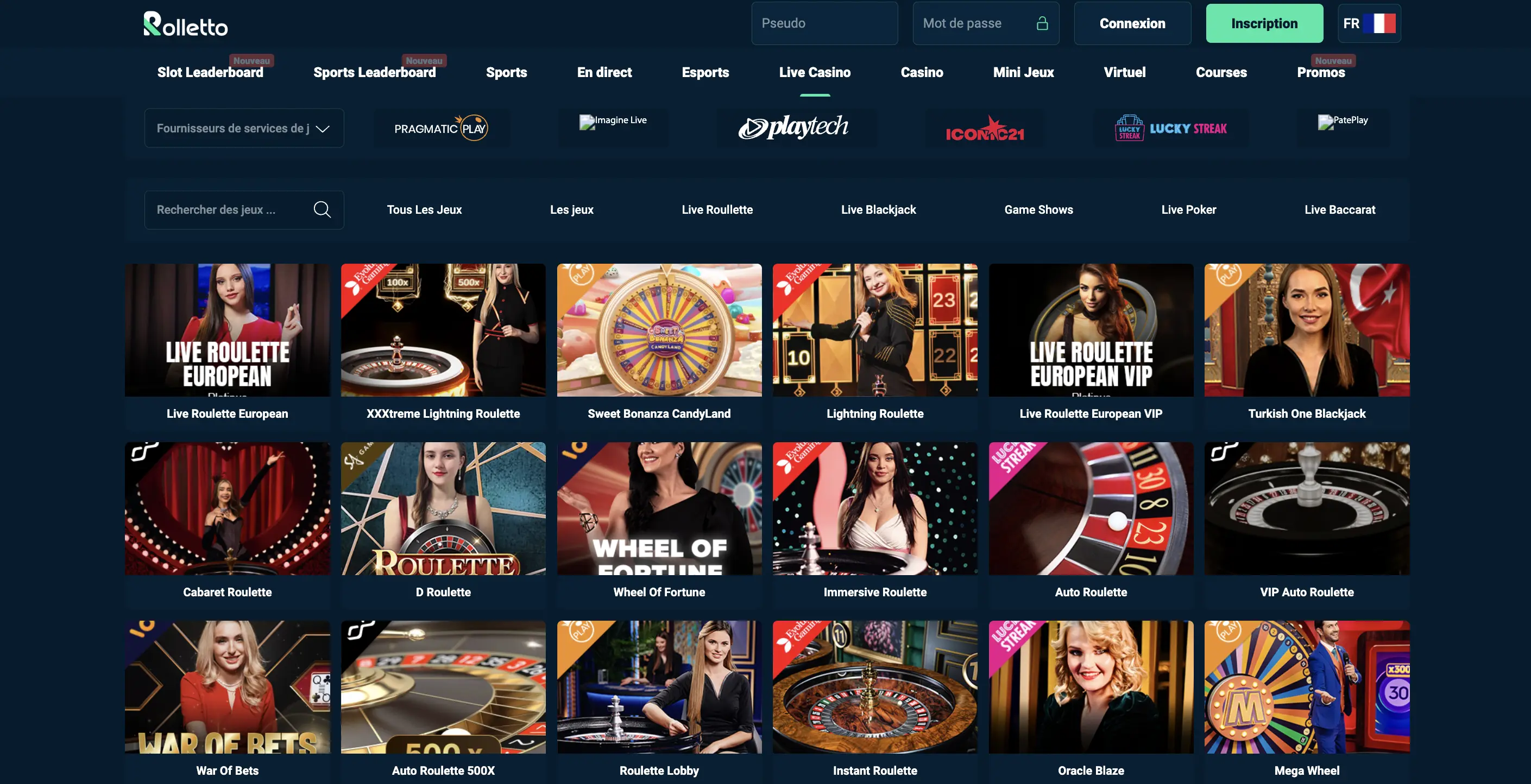 Rolletto Casino live : tables et animateurs